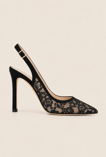 Lessy – schwarze Spitzen-Pumps mit Wildledereinsätzen