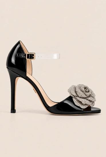 Iriza – schwarze Sandalen mit dekorativer Blume