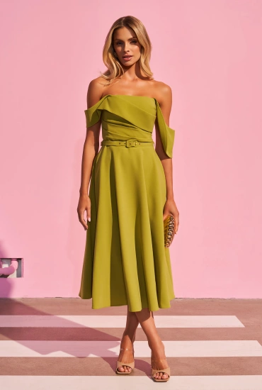 Suzi - Midi Dress with Corset Top and Decorative Belt