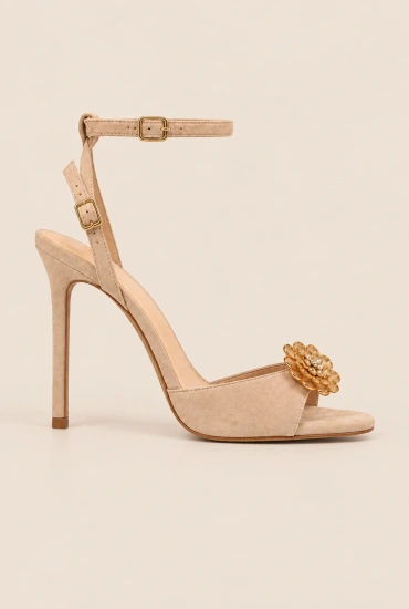 Motion - suede sandals with gold flower embellishment