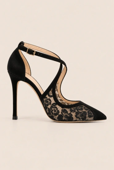 Chiari – black suede high heels with lace detail