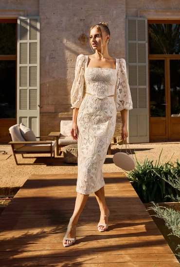 Manola - cream cotton openwork midi dress