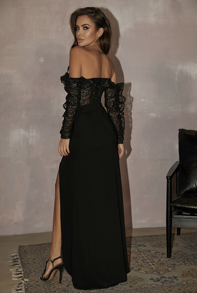 Roccio. Black maxi dress with lace bodice | Online Dresses Shop LOU