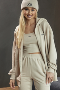 Boston Beige - beige unbuttoned sweatshirt with logo and ribbed cuffs