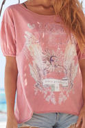 Kefi - asymmetrisches T-Shirt in einem Pinkton mit ausgewaschenem Effekt