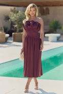 Contessa – Asymmetrisches Midikleid in Dunkel-Bordeaux