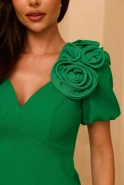 Node - Green mini dress in stretch fabric, with V neckline, buff sleeves and detachable brooch