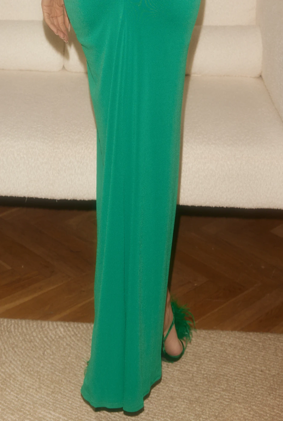 Sinem - smaragdgrünes Maxikleid mit Drapierung