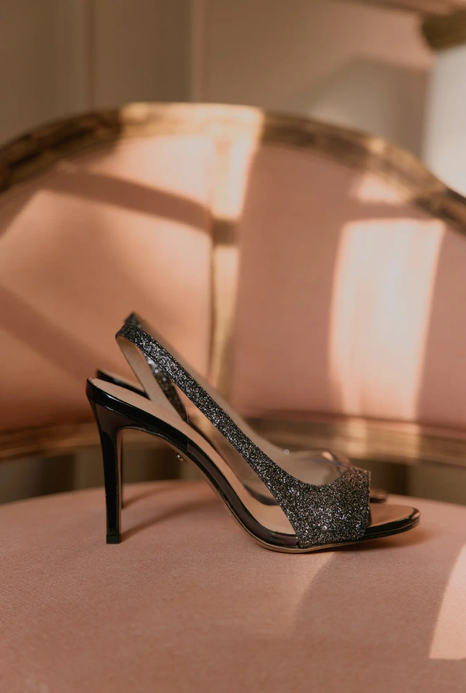Valles - black glitter sandals with transparent details