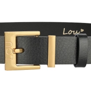 Charo belt - Black leather belt with luxurious gold buckle and engraved Lou logo.