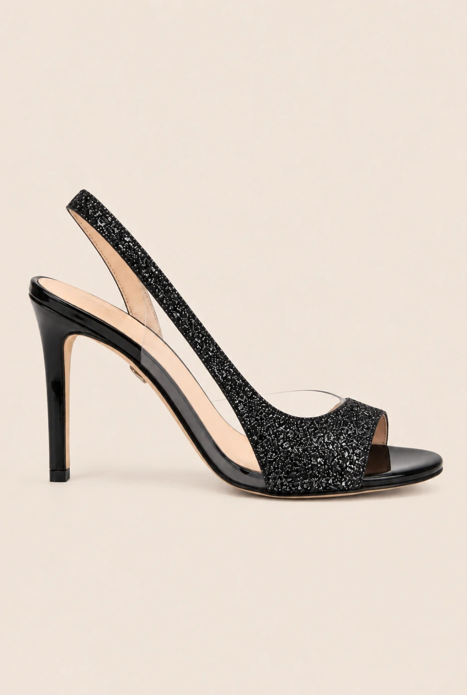 Valles - schwarze Glitzersandalen mit transparenten Details