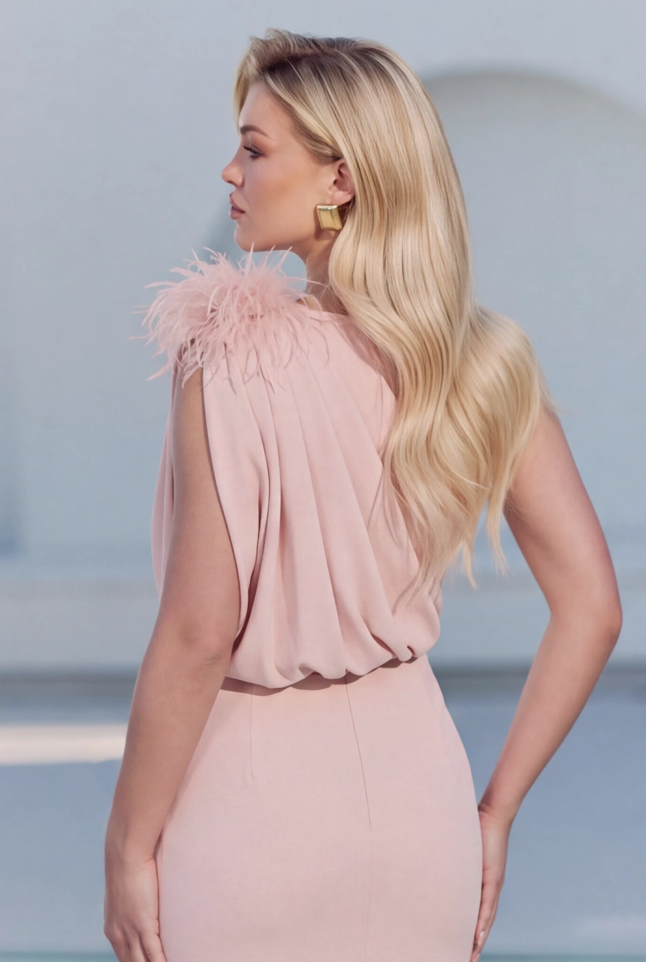 Lillemor – powder pink asymmetrical midi dress
