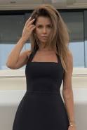 Hasita - black mini dress with neck tie
