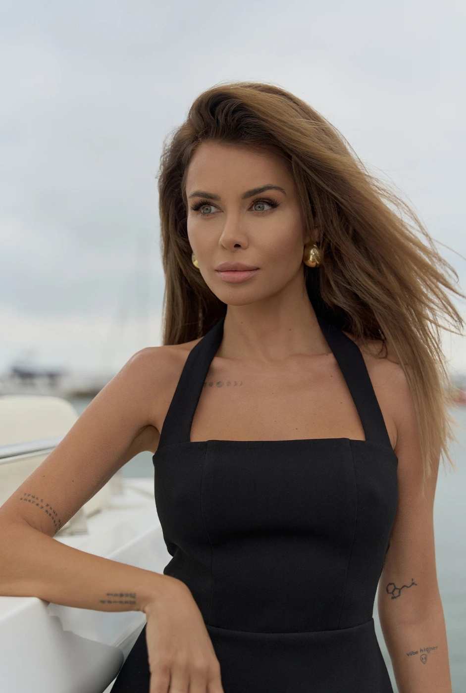 Hasita - black mini dress with neck tie