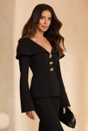 Quelo – schwarze Bluse mit großem Kragen