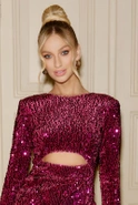 Assia - Purple Mini Dress with Belly Cutouts and Sequins