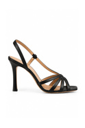 Amely - black narrow stiletto sandals with a square toe