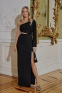 Monaco - asymmetric maxi with mesh-covered waist cutout
