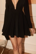 Malati - Blinkered Mini Dress with Deep Neck and Mesh