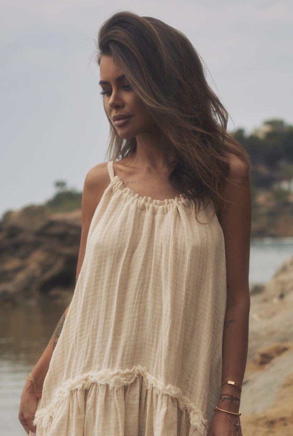 Bina - Boho beige Maxikleid