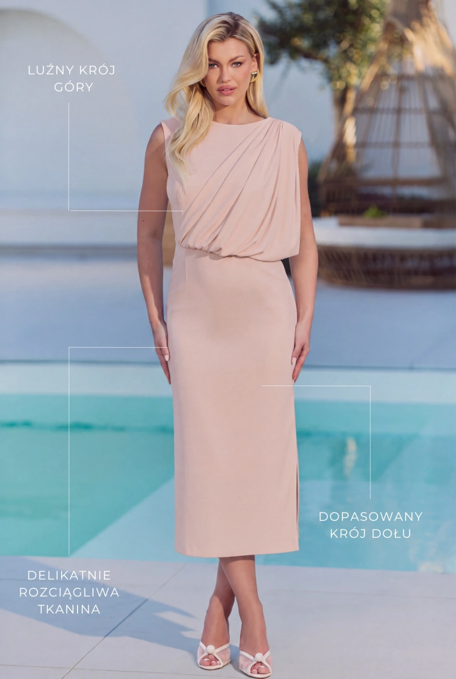 Lillemor – puderrosa Midikleid mit asymmetrischem Schnitt
