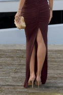 Dorita – chocolate maxi dress with decorative neckline