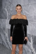 Vayana – black mini dress with floral embellishment