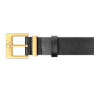 Charo belt - Black leather belt with luxurious gold buckle and engraved Lou logo.