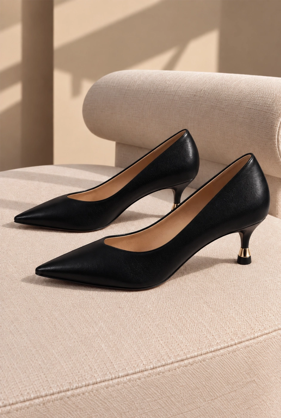 Samos – schwarze Pumps mit goldener Absatzverzierung