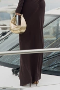 Amalfi – schokoladenfarbenes Maxikleid mit dekorativer Raffung