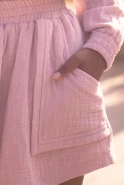 Kama - Pink tracksuit set with mini skirt and embroideries