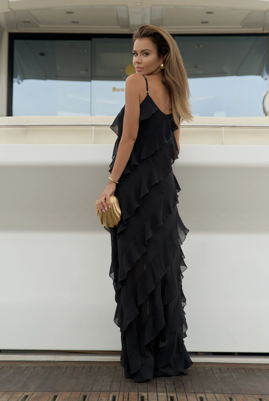 Samanta – black maxi dress with airy ruffles