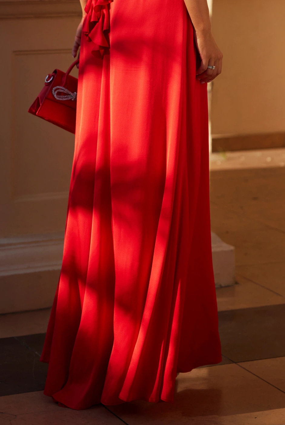 Nazani - Viscose Maxi Empire Dress with Adjustable Straps and Handmade Applique on the Bust