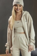 Boston Beige - beige unbuttoned sweatshirt with logo and ribbed cuffs