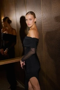 Maravillo – schwarzes Maxikleid mit Mesh-Elementen
