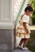 Tide - Yellow Children's Dress with Buff Sleeves and Frills + Hariband