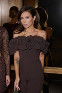 Nuran – brown jumpsuit with gathering around the shoulders