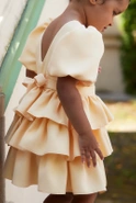 Tide - Yellow Children's Dress with Buff Sleeves and Frills + Hariband