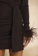 Prudence – brown mini dress with feathers on the sleeves