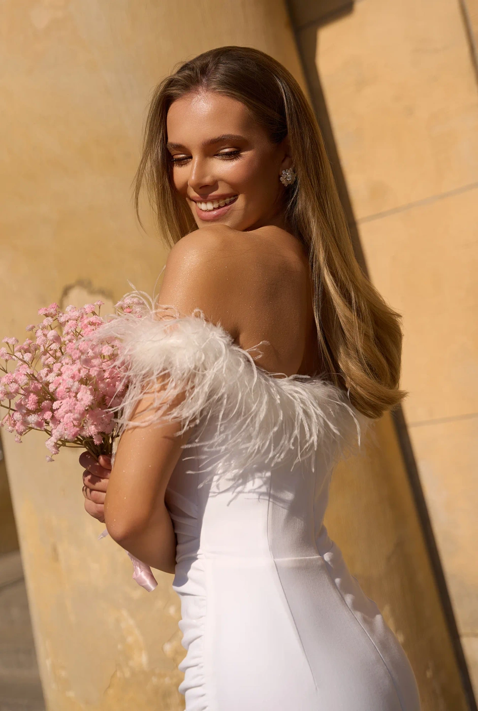Meredith - corset wedding dress with feathers