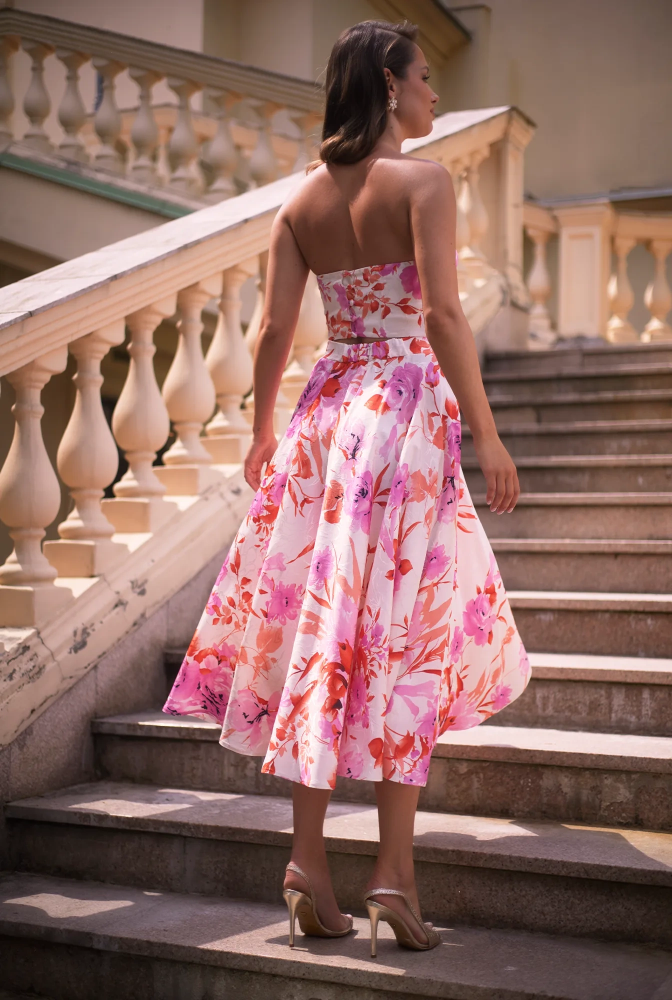 Donatella - Rock + Bralet-Set mit Korsett-Ausschnitt in Blumenmuster