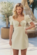 Viola – pastel mint mini dress with puff sleeves