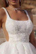 Siula - Mini Wedding Dress with a Unique Pattern and Pearl Trim