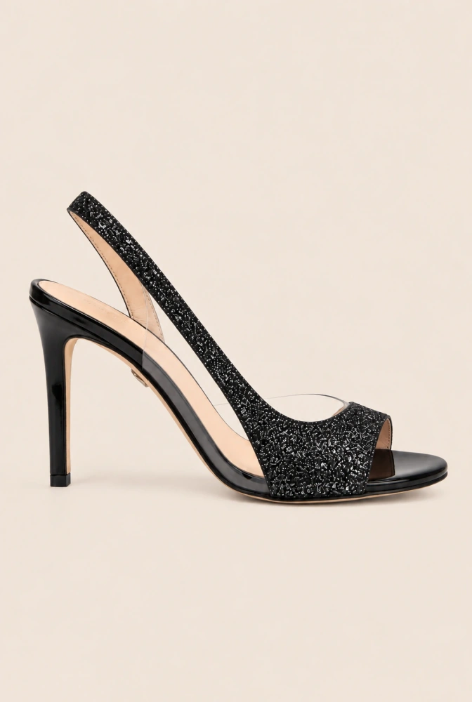 Valles - schwarze Glitzersandalen mit transparenten Details