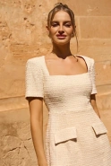 Sloane Beige - mini dress with shoulder pads