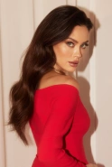 Blubell - rotes Kleid mit offenen Schultern und Reißverschluss