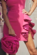 Luka - Fuchsia colored fitted mini dress with sequin ruffles