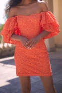 Sucre - Elegant mini lace dress in invigorating orange