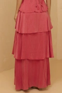 Lagos - Korallenfarbenes Maxikleid mit Rüschen