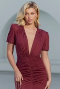Paola – brown maxi dress with draped elements